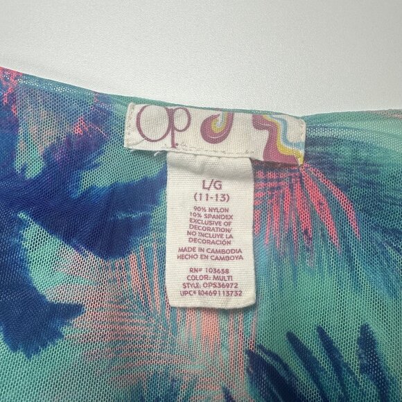 OP Swimsuit Coverup Drawstring Waist Tropical Teal and Pink Design in Size Large - Picture 5 of 7